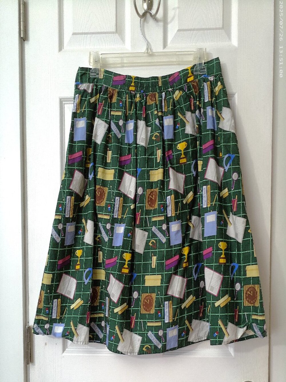 ModCloth Dark Green A-Line Skirt with Schoolhouse Print - Picture 2 of 3